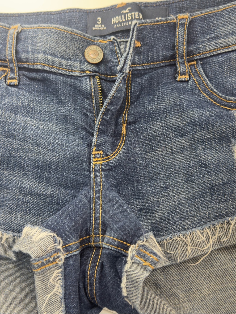 Hollister Blue Frayed Hem Denim Shortalls